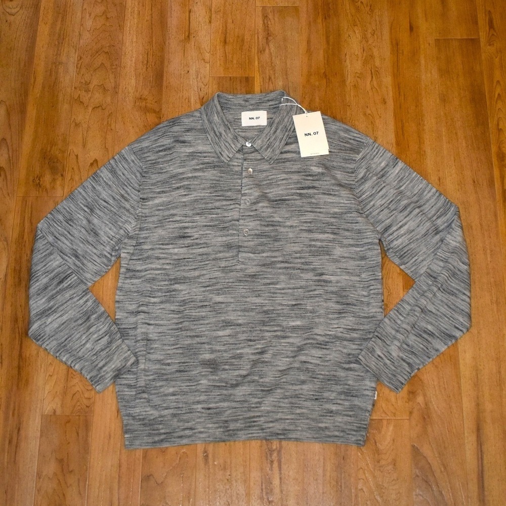 NN. 07 Raymond Polo Mens Large Grey NWT 100% Wool Long Sleeve Knit 60010